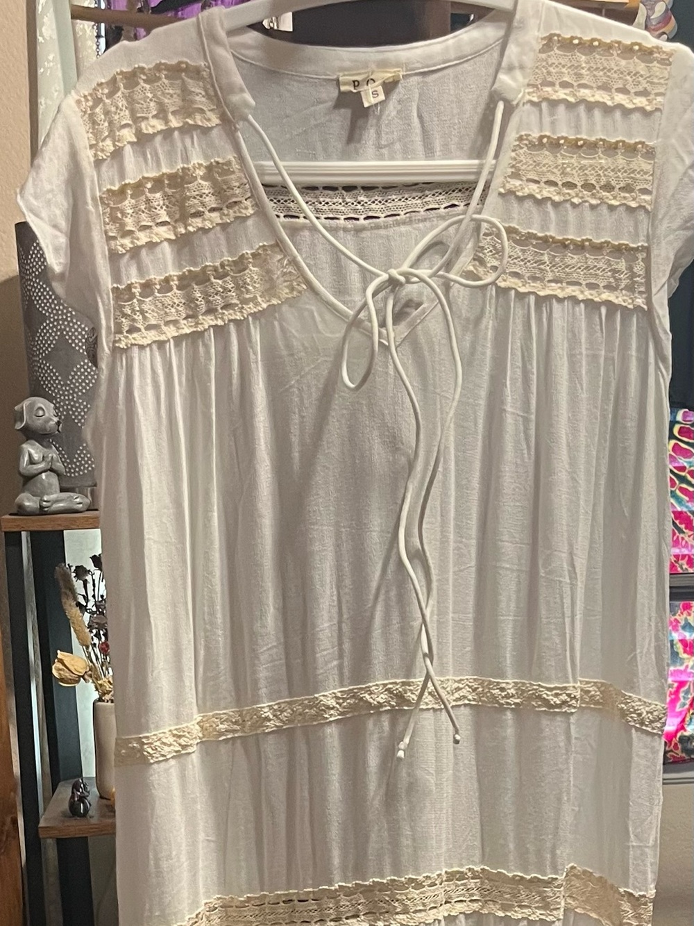 POL White Maxi Dress with Beige Trim - Picture 3 of 5